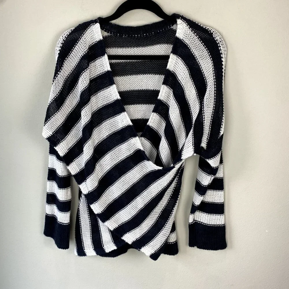 Derek Lam 10 Crosby Cross Back Linen Striped Sweater S
